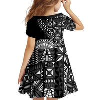 Black Tongan Ngatu Fonulei Pattern Kid Short Sleeve Dress