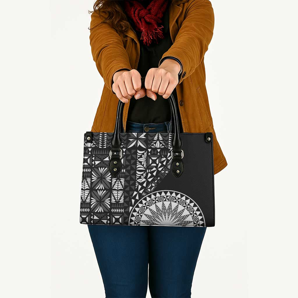 Black Tongan Ngatu Fonulei Pattern Leather Bag LT9 - Polynesian Pride