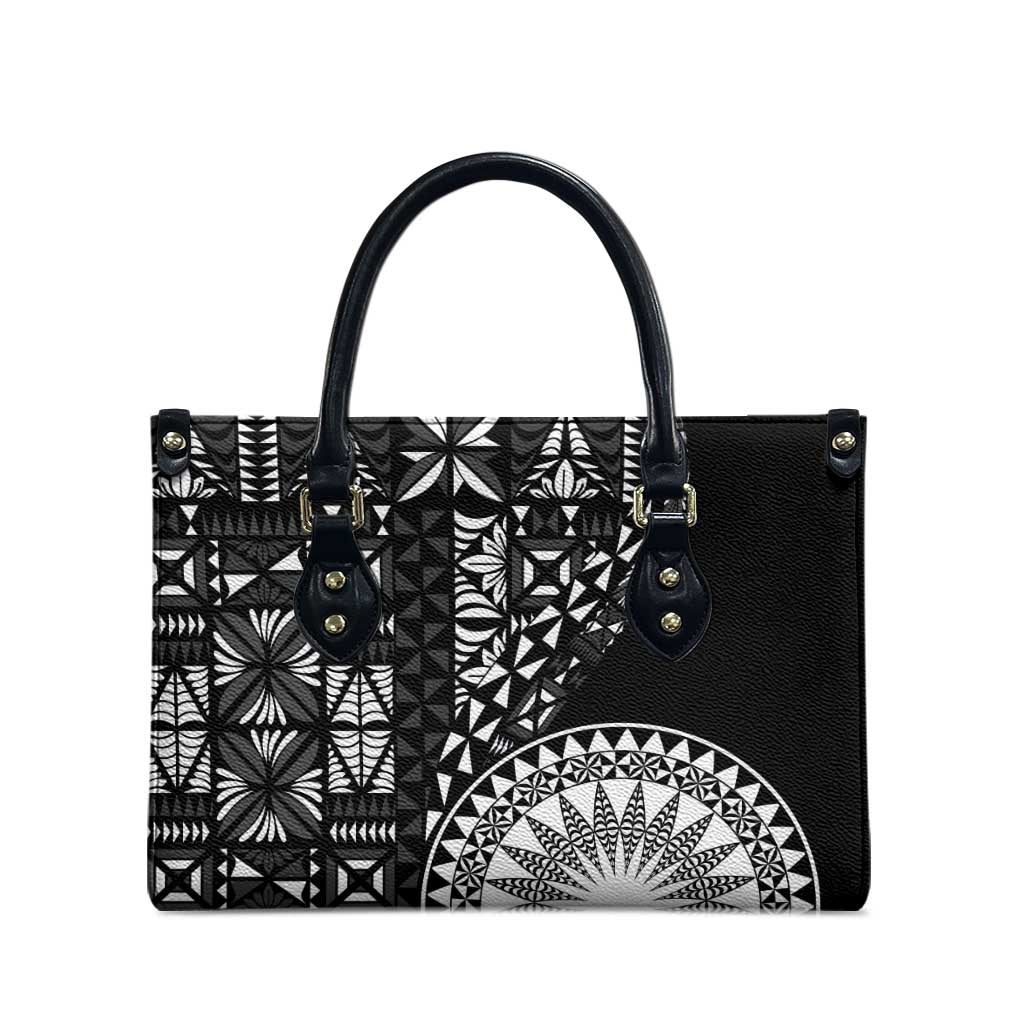 Black Tongan Ngatu Fonulei Pattern Leather Bag LT9 - Polynesian Pride