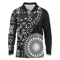 Black Tongan Ngatu Fonulei Pattern Long Sleeve Polo Shirt