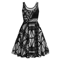 Black Tongan Ngatu Fonulei Pattern Midi Dress LT9 Black - Polynesian Pride
