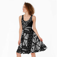 Black Tongan Ngatu Fonulei Pattern Midi Dress LT9 - Polynesian Pride