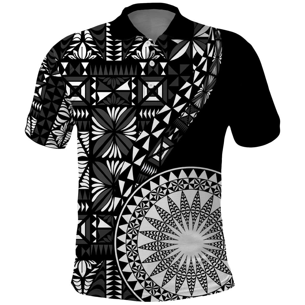 Black Tongan Ngatu Fonulei Pattern Polo Shirt
