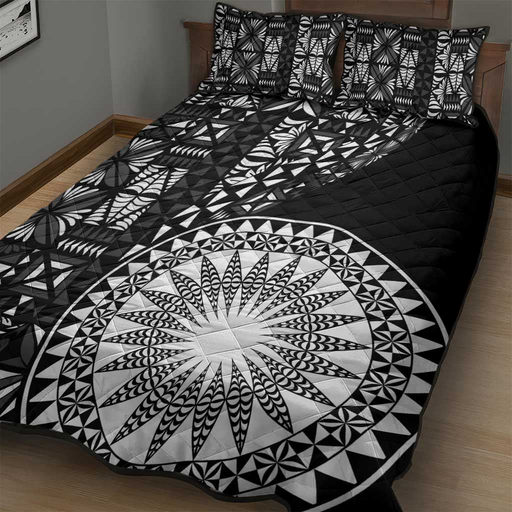 Black Tongan Ngatu Fonulei Pattern Quilt Bed Set