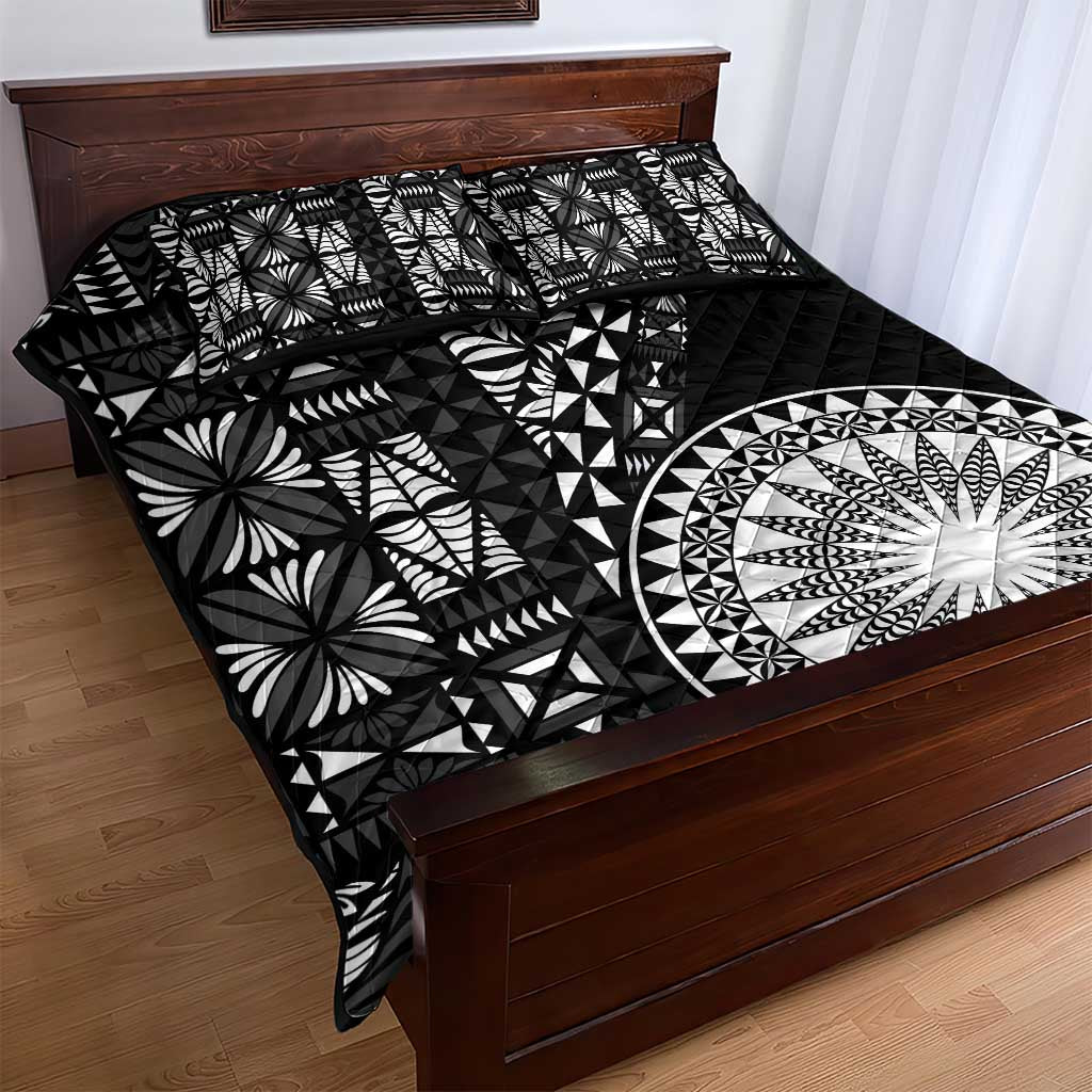 Black Tongan Ngatu Fonulei Pattern Quilt Bed Set