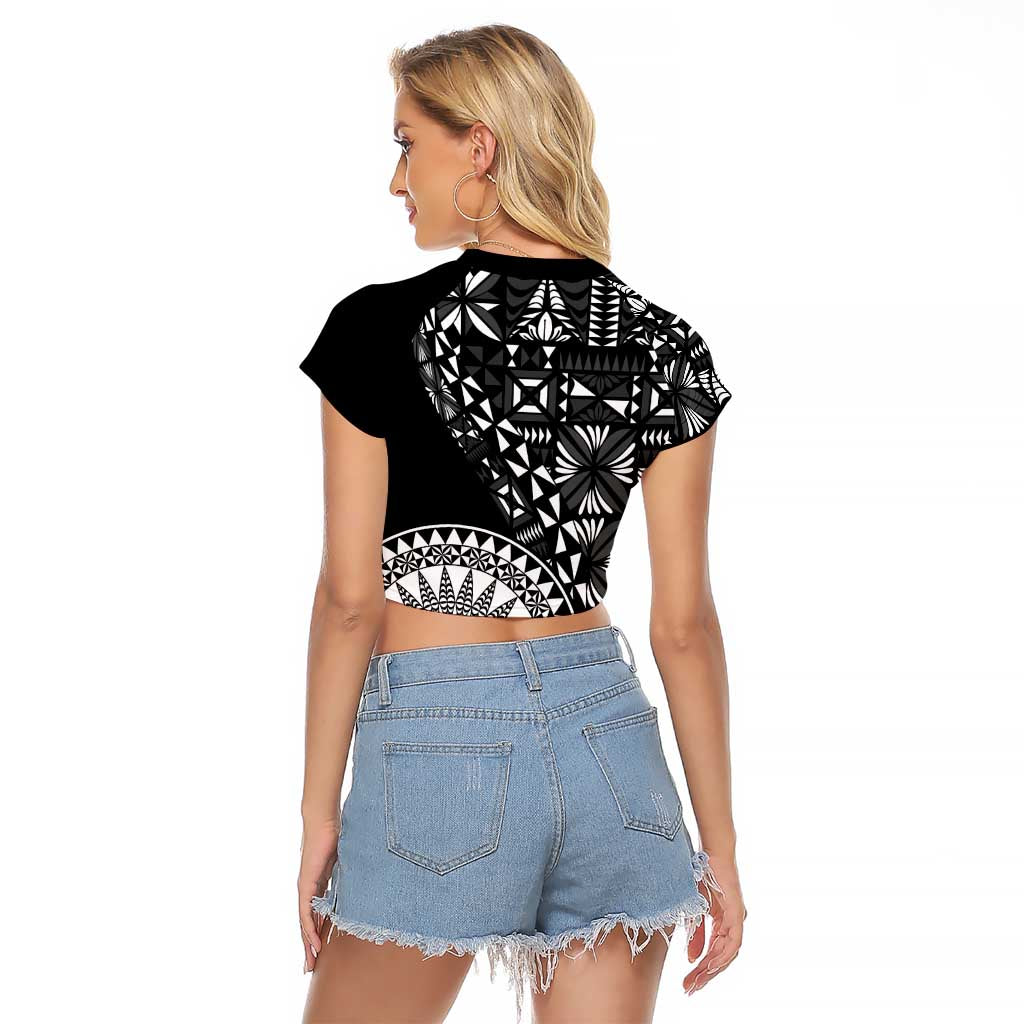 Black Tongan Ngatu Fonulei Pattern Raglan Cropped T Shirt