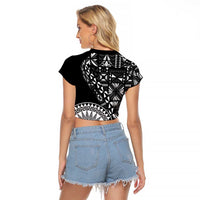 Black Tongan Ngatu Fonulei Pattern Raglan Cropped T Shirt