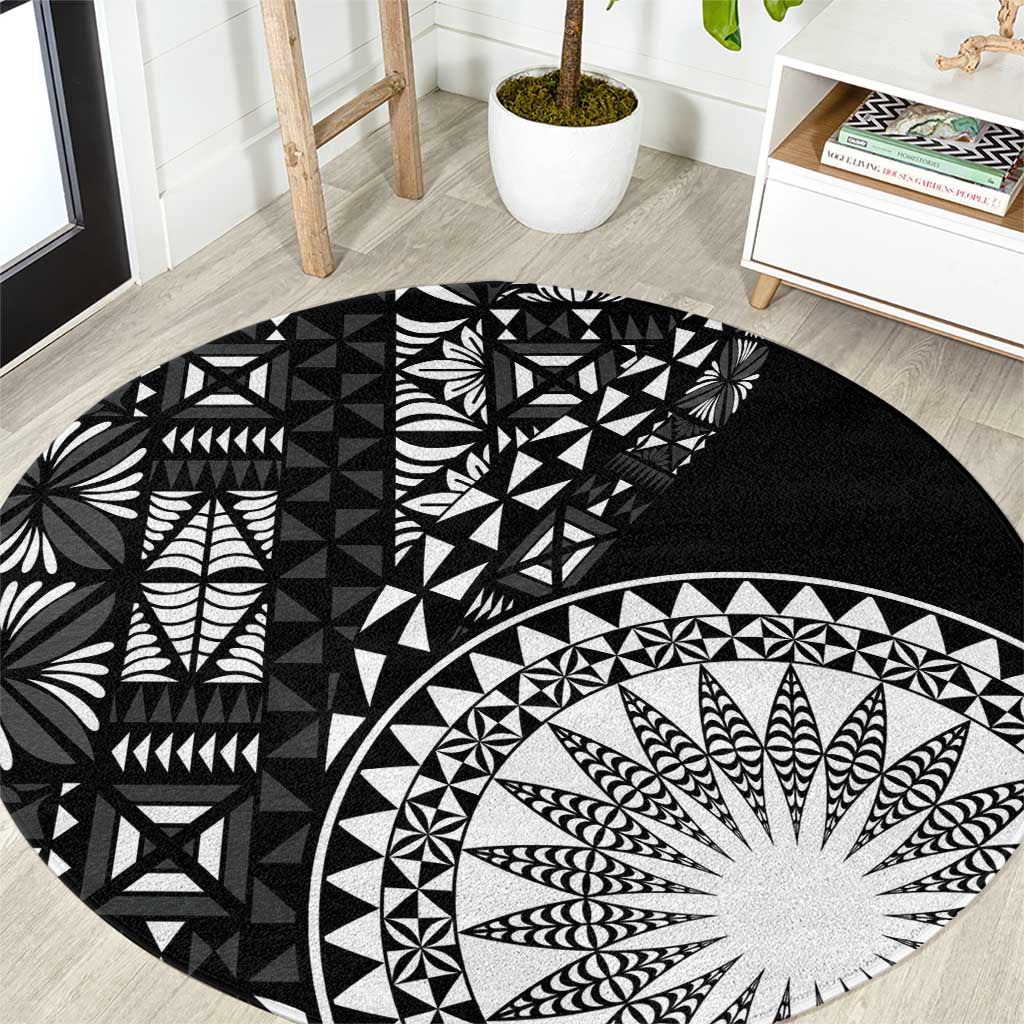 Black Tongan Ngatu Fonulei Pattern Round Carpet