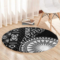 Black Tongan Ngatu Fonulei Pattern Round Carpet