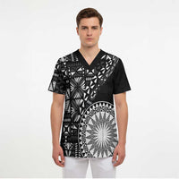Black Tongan Ngatu Fonulei Pattern Scrub Top - Polynesian Pride