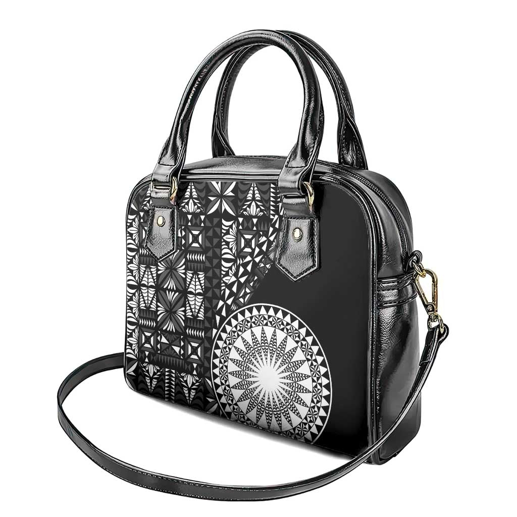 Black Tongan Ngatu Fonulei Pattern Shoulder Handbag