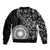 Black Tongan Ngatu Fonulei Pattern Sleeve Zip Bomber Jacket