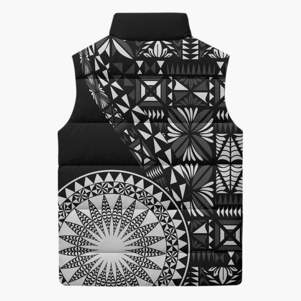Black Tongan Ngatu Fonulei Pattern Sleeveless Puffer Jacket LT9 - Polynesian Pride