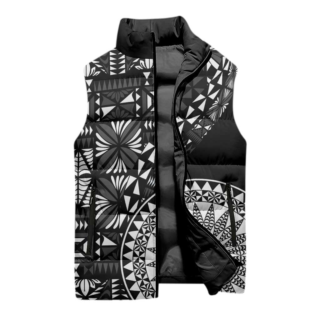 Black Tongan Ngatu Fonulei Pattern Sleeveless Puffer Jacket LT9 - Polynesian Pride