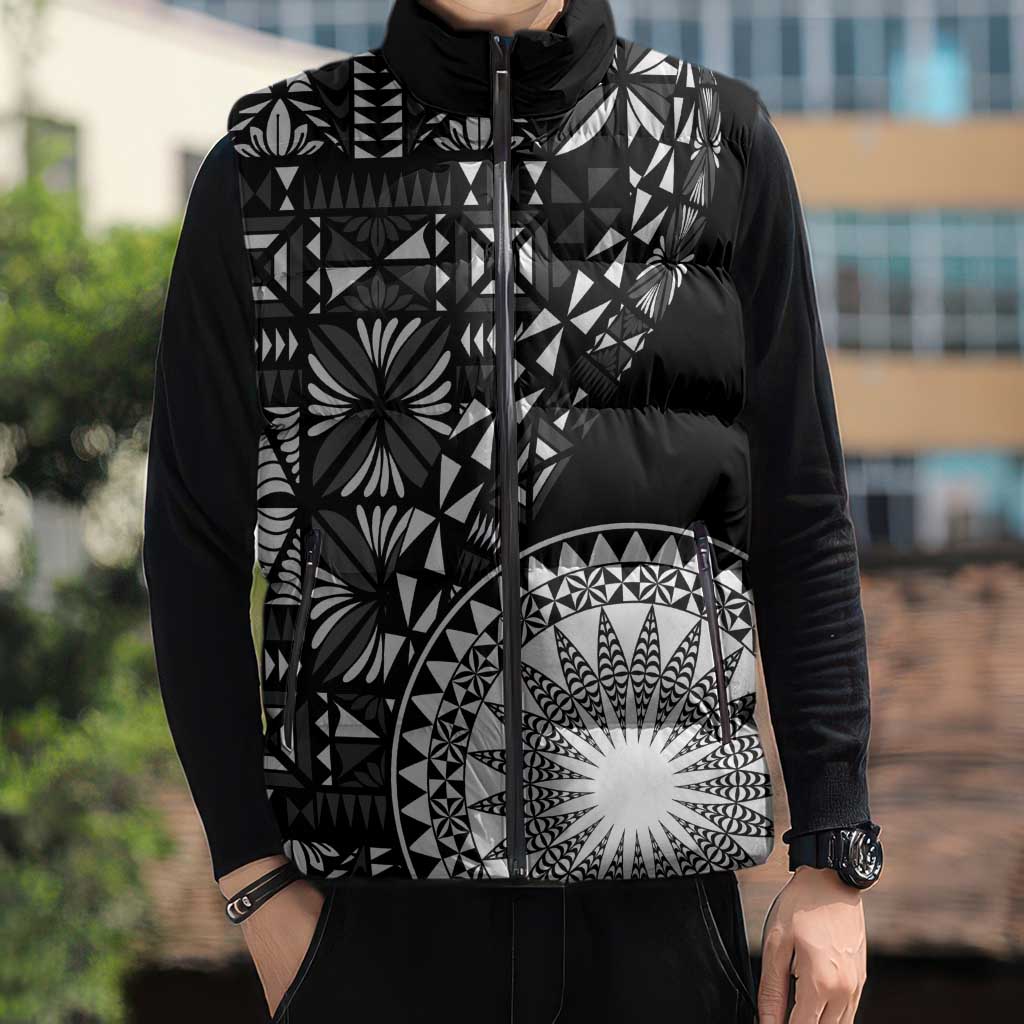 Black Tongan Ngatu Fonulei Pattern Sleeveless Puffer Jacket LT9 - Polynesian Pride