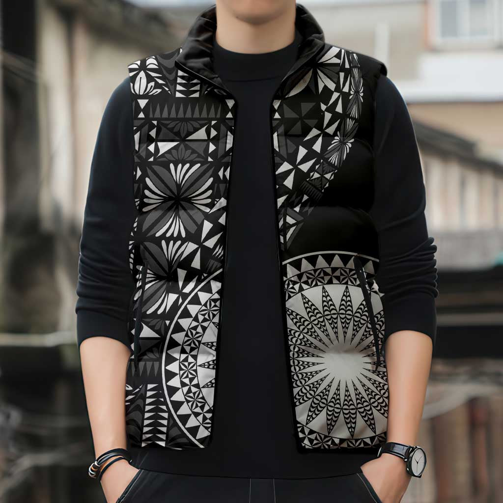 Black Tongan Ngatu Fonulei Pattern Sleeveless Puffer Jacket LT9 - Polynesian Pride