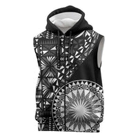 Black Tongan Ngatu Fonulei Pattern Sleeveless Zip Hoodie LT9 Black - Polynesian Pride