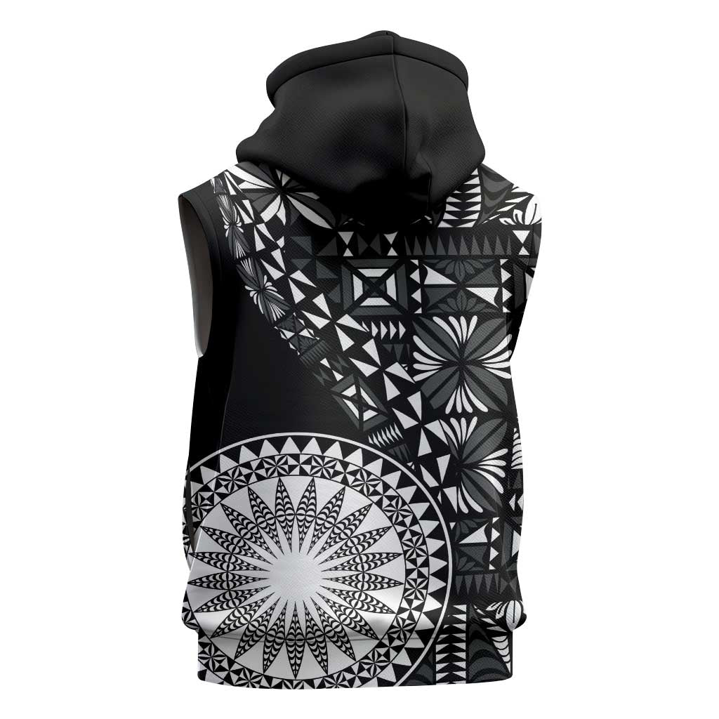 Black Tongan Ngatu Fonulei Pattern Sleeveless Zip Hoodie LT9 - Polynesian Pride