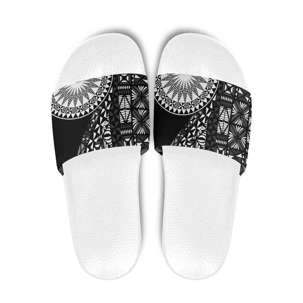 Black Tongan Ngatu Fonulei Pattern Slide Sandals LT9 Black - Polynesian Pride