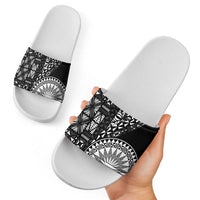 Black Tongan Ngatu Fonulei Pattern Slide Sandals LT9 - Polynesian Pride