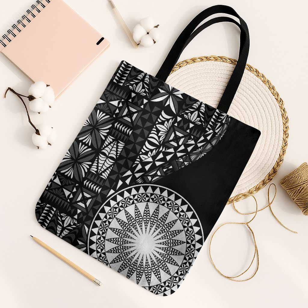 Black Tongan Ngatu Fonulei Pattern Tote Bag LT9 Black Strap One Size Black - Polynesian Pride