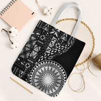 Black Tongan Ngatu Fonulei Pattern Tote Bag LT9 White Strap One Size Black - Polynesian Pride