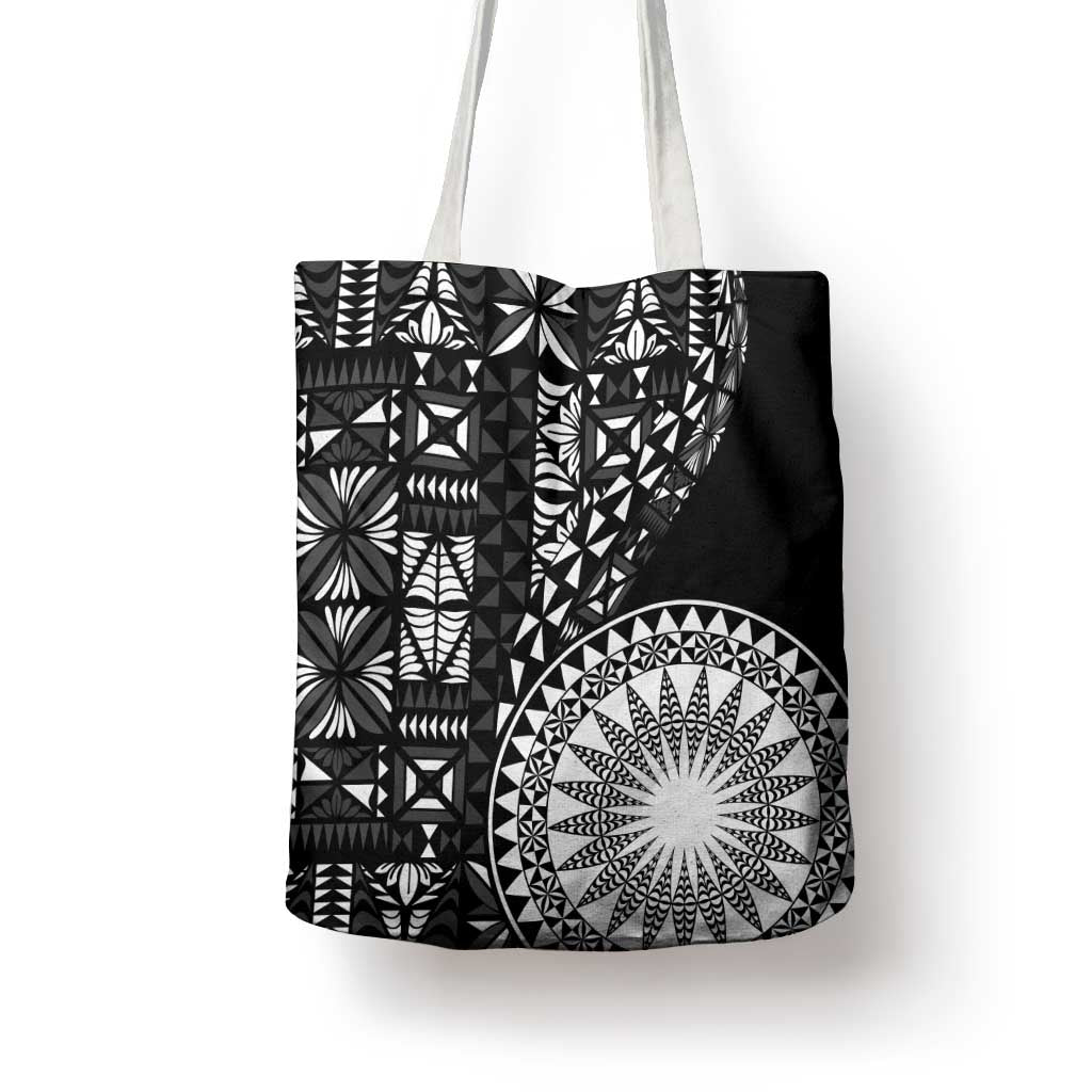 Black Tongan Ngatu Fonulei Pattern Tote Bag LT9 - Polynesian Pride