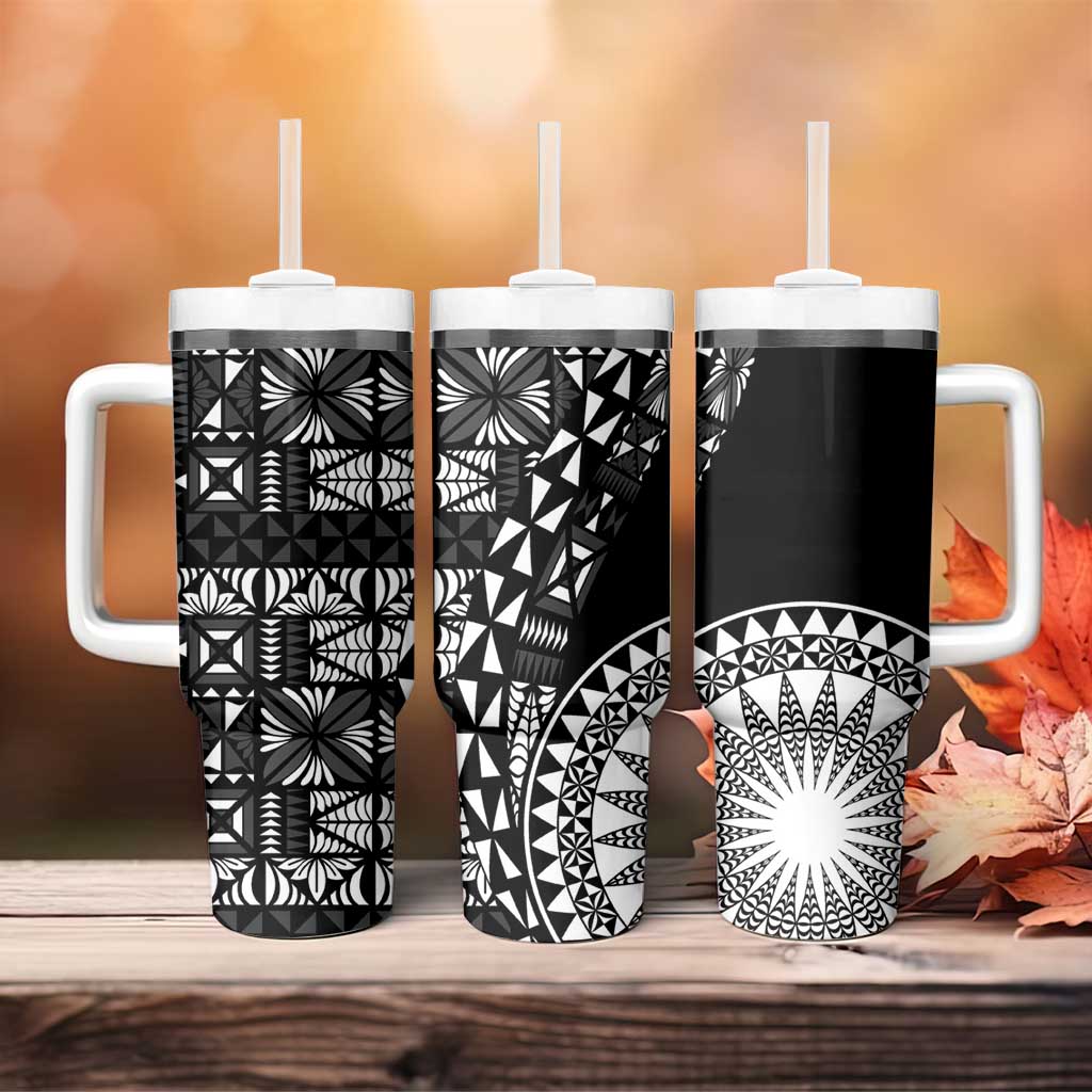 Black Tongan Ngatu Fonulei Pattern Tumbler With Handle