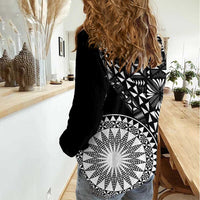 Black Tongan Ngatu Fonulei Pattern Women Casual Shirt