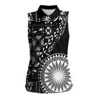 Black Tongan Ngatu Fonulei Pattern Women Sleeveless Polo Shirt