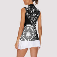 Black Tongan Ngatu Fonulei Pattern Women Sleeveless Polo Shirt