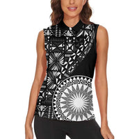Black Tongan Ngatu Fonulei Pattern Women Sleeveless Polo Shirt