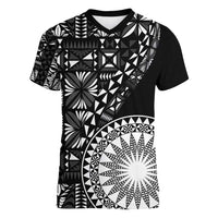 Black Tongan Ngatu Fonulei Pattern Women V-Neck T-Shirt