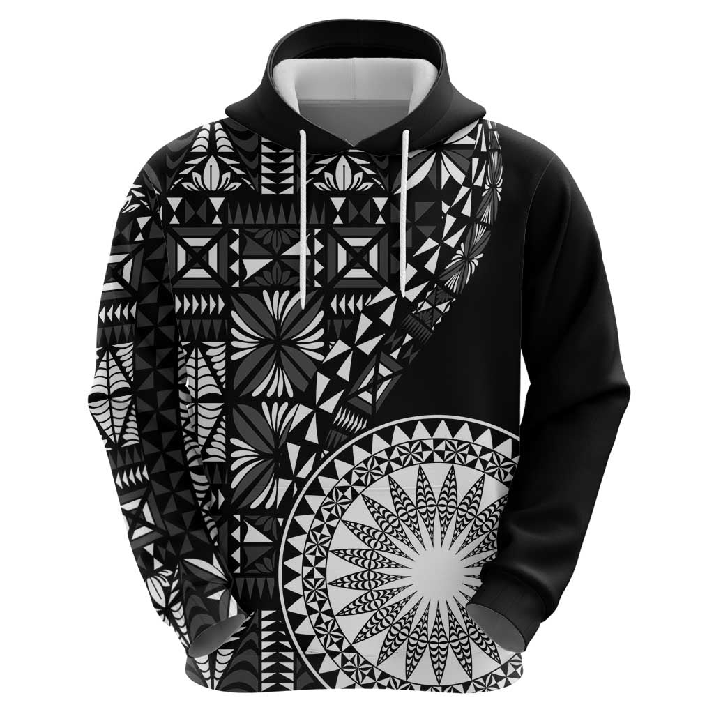 Black Tongan Ngatu Fonulei Pattern Zip Hoodie