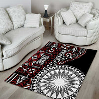 Red Tongan Ngatu Fonulei Pattern Area Rug