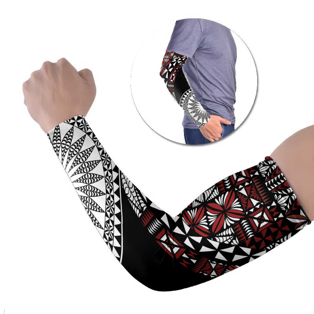 Red Tongan Ngatu Fonulei Pattern Arm Sleeves - Polynesian Pride