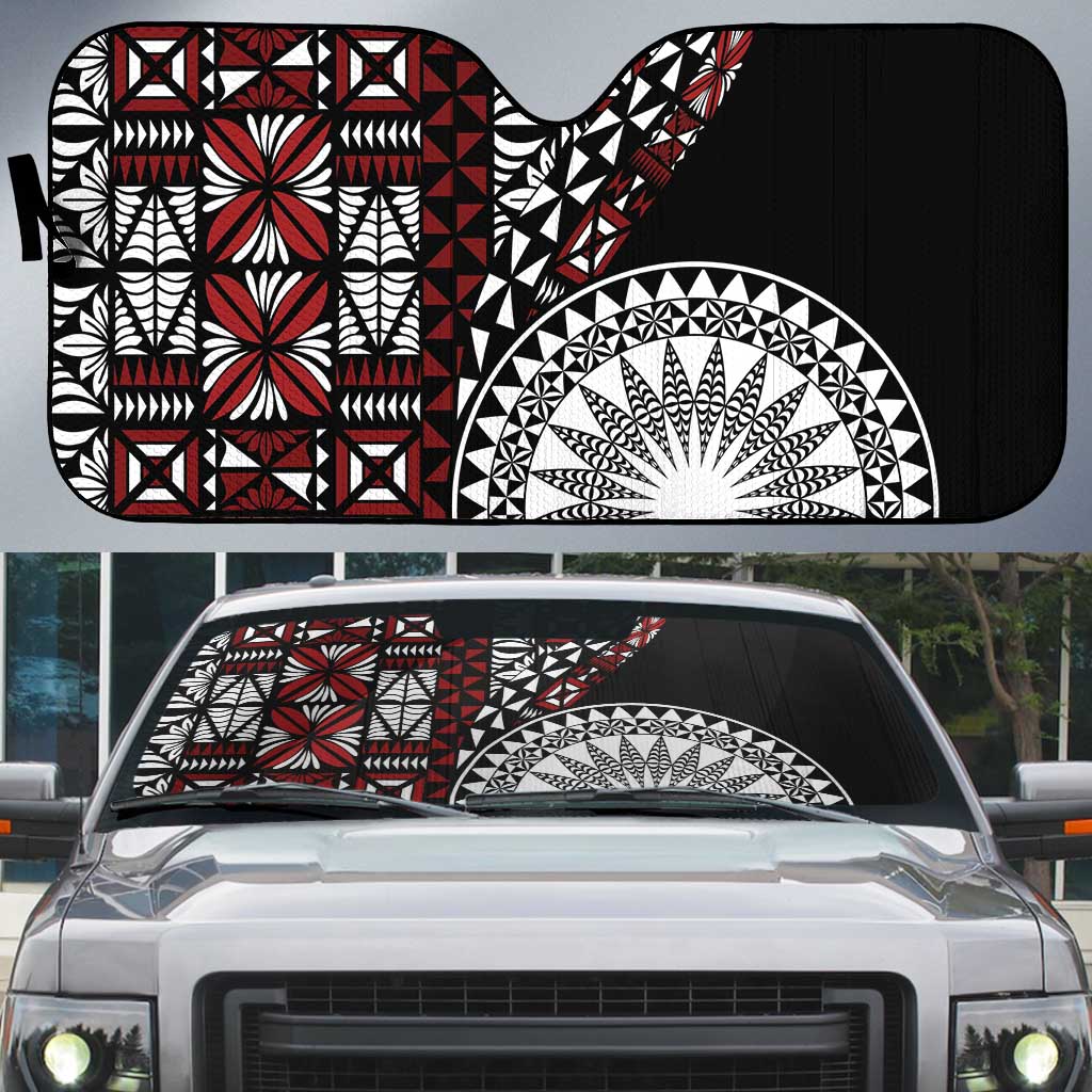 Red Tongan Ngatu Fonulei Pattern Auto Sun Shade LT9 Red - Polynesian Pride