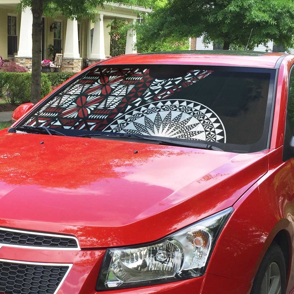 Red Tongan Ngatu Fonulei Pattern Auto Sun Shade LT9 - Polynesian Pride