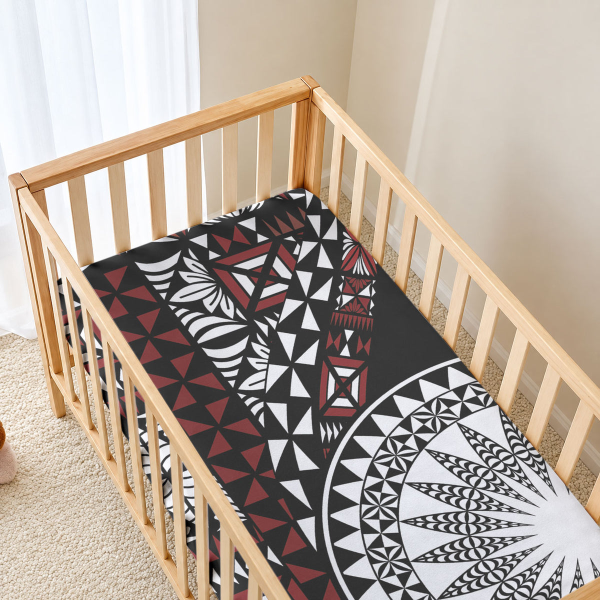 Red Tongan Ngatu Fonulei Pattern Baby Bed Cover LT9 - Polynesian Pride