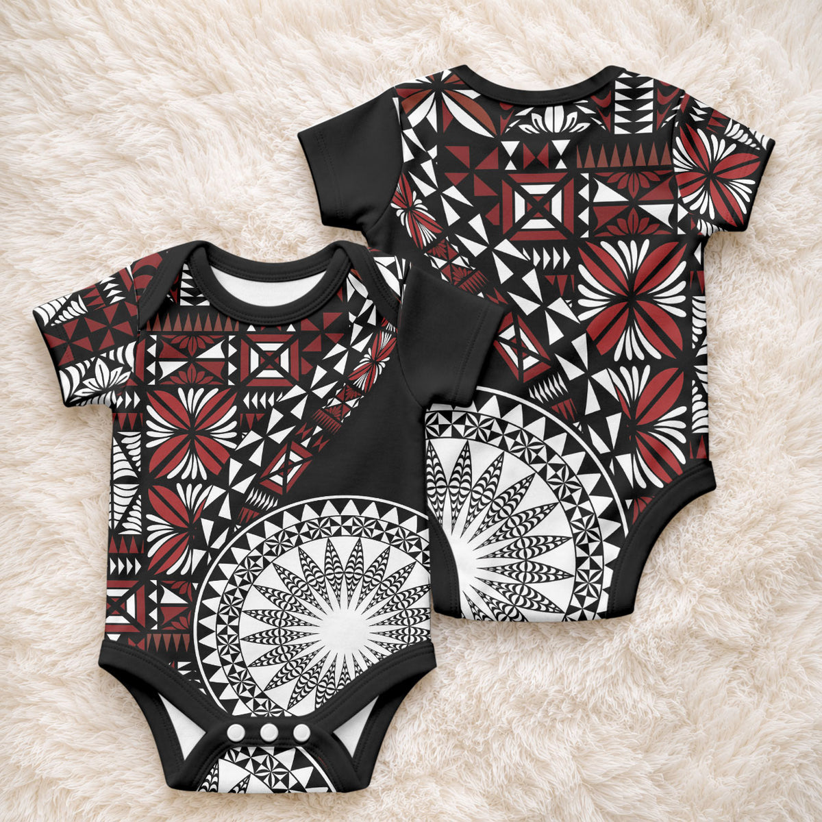 Red Tongan Ngatu Fonulei Pattern Baby Onesie LT9 - Polynesian Pride