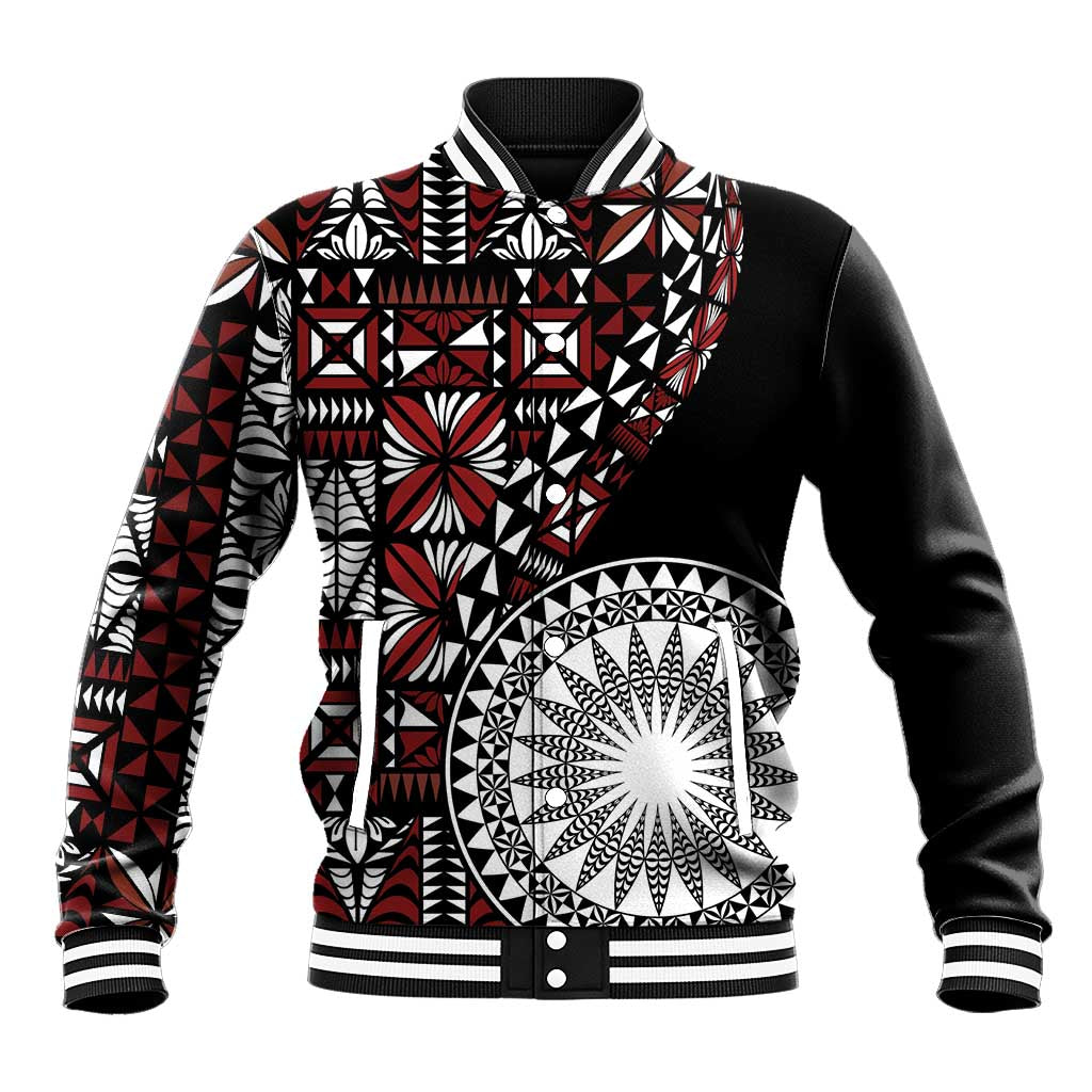 Red Tongan Ngatu Fonulei Pattern Baseball Jacket