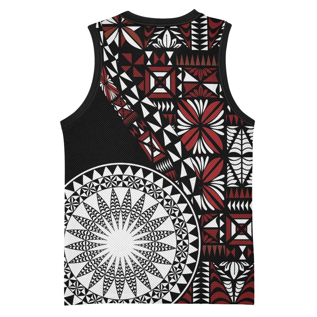 Red Tongan Ngatu Fonulei Pattern Basketball Jersey LT9 - Polynesian Pride