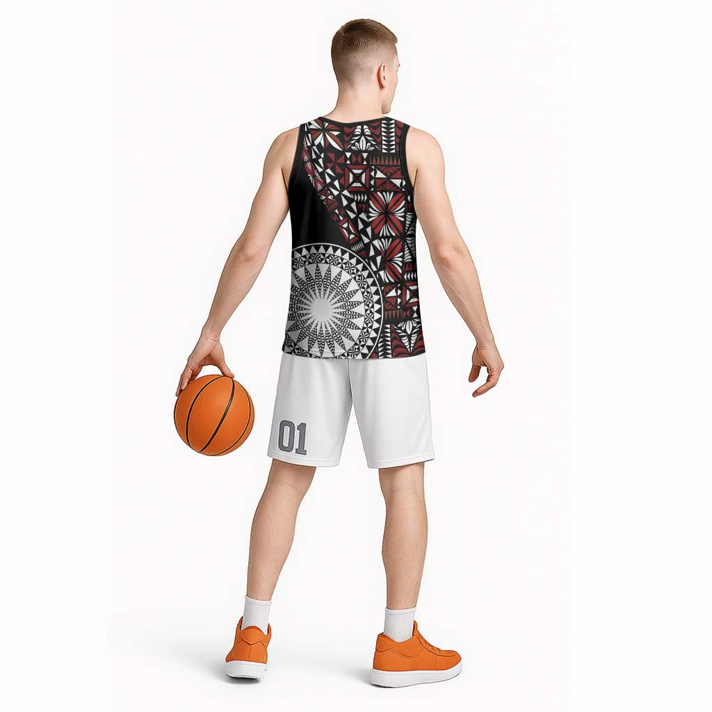 Red Tongan Ngatu Fonulei Pattern Basketball Jersey LT9 - Polynesian Pride