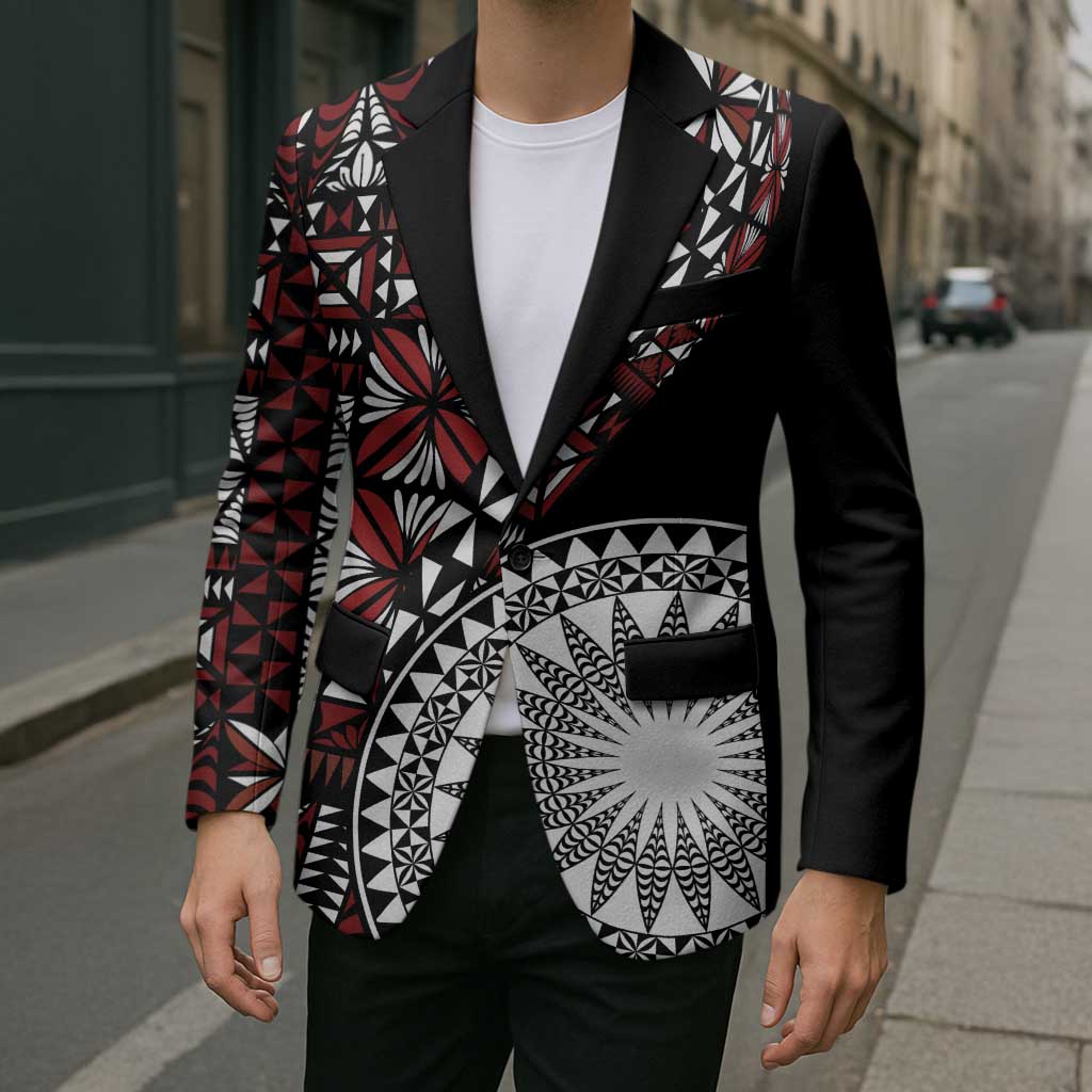 Red Tongan Ngatu Fonulei Pattern Blazer - Polynesian Pride