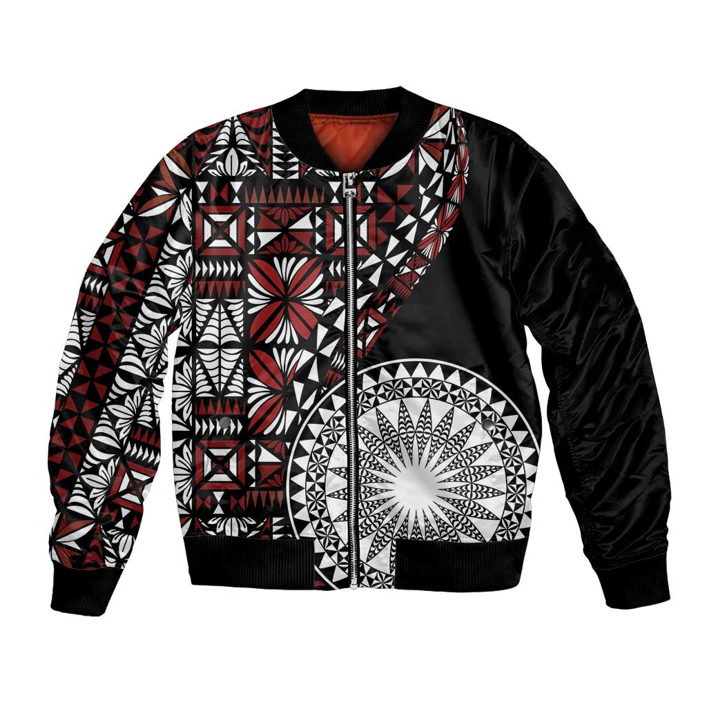 Red Tongan Ngatu Fonulei Pattern Bomber Jacket