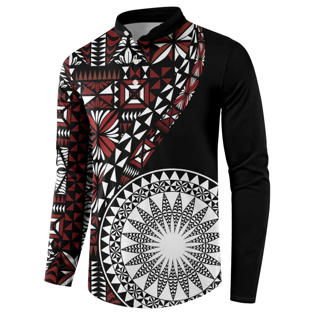 Red Tongan Ngatu Fonulei Pattern Button Sweatshirt