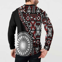 Red Tongan Ngatu Fonulei Pattern Button Sweatshirt
