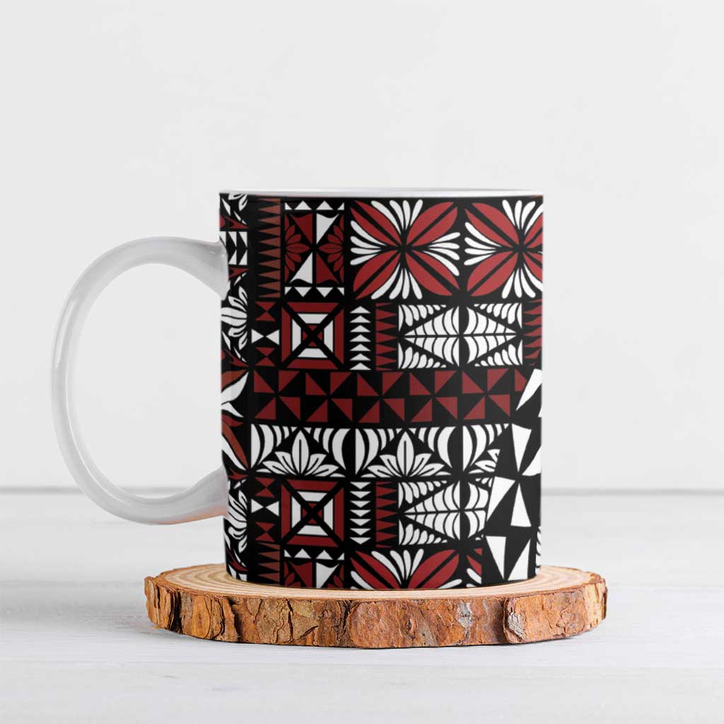 Red Tongan Ngatu Fonulei Pattern Ceramic Mug LT9 Red - Polynesian Pride
