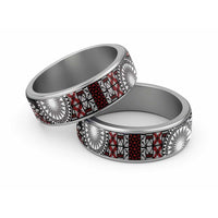 Red Tongan Ngatu Fonulei Pattern Classic Ring LT9 Sliver Red - Polynesian Pride