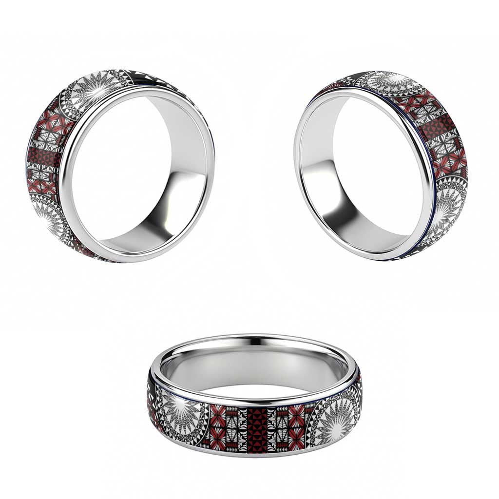 Red Tongan Ngatu Fonulei Pattern Classic Ring LT9 - Polynesian Pride
